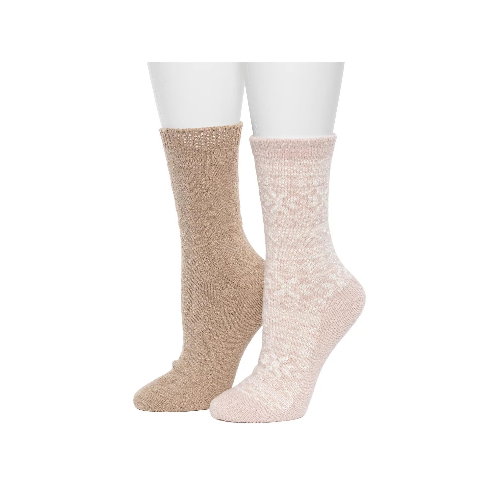 Womens Cuddl Duds 2-Pack Plushfill Geo Snowflake with Cable Seed Crew Socks Product Image