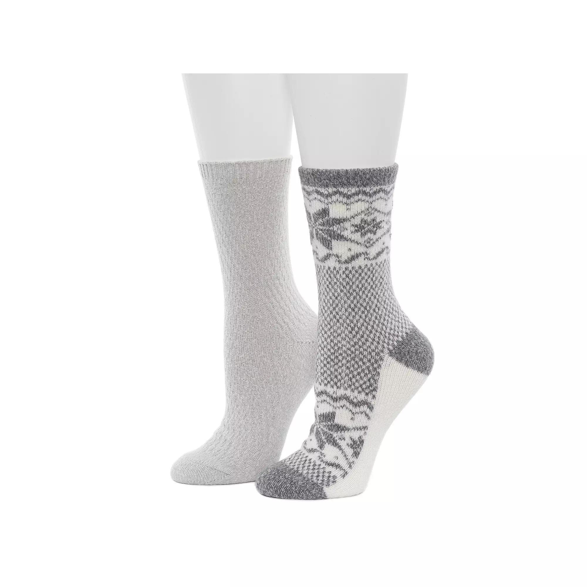 Women's Cuddl Duds® 2-Pack Plushfill Scandi Snowflake Block Crew Socks, Size: 9-11, Black Product Image