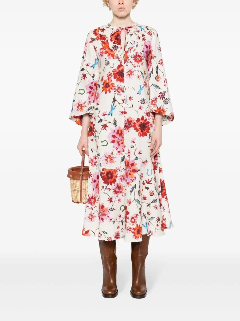 floral-print linen midi dress  Product Image