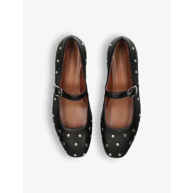 Leather Studded Mary Jane Flats In Black Product Image