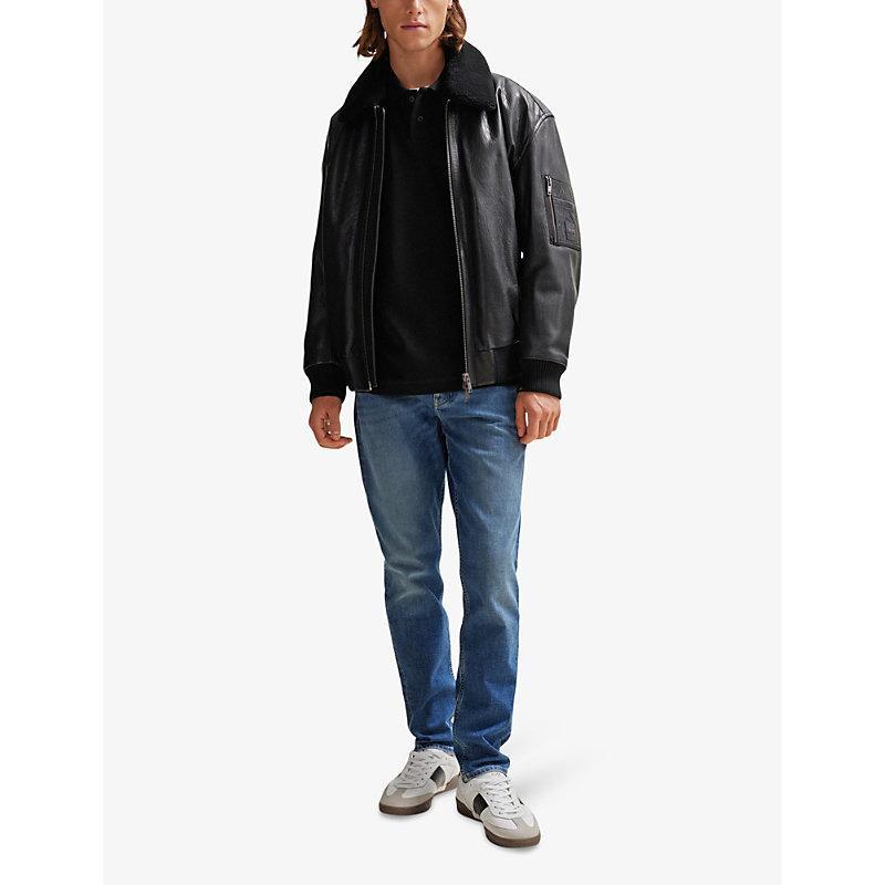 HUGO BOSS Boss Mens Medium Blue Regular-fit Tapered-leg Stretch-denim Jeans Product Image