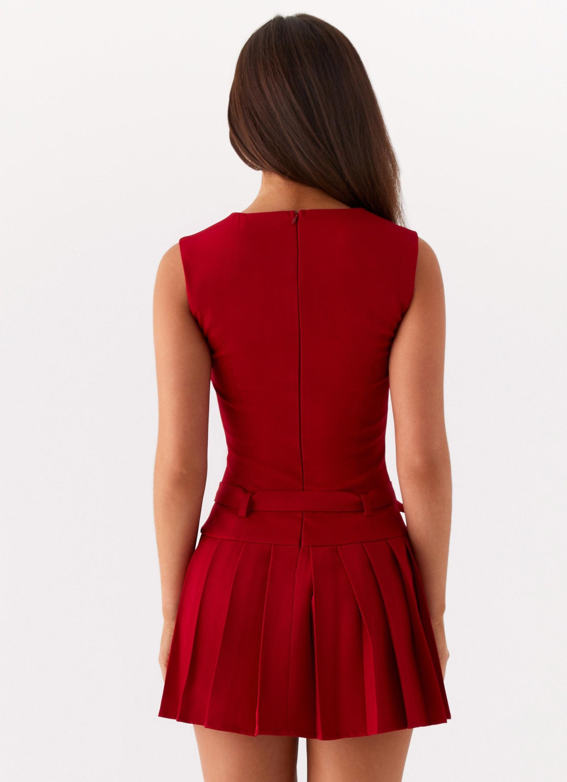Justina Belted Mini Dress - Red Product Image