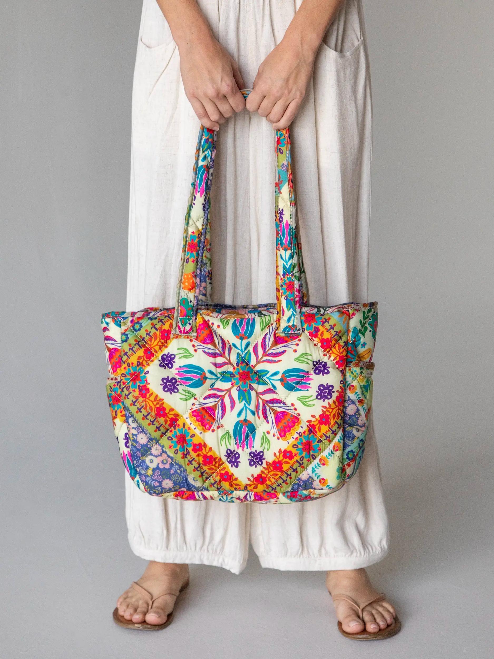 Reversible Puffy Tote Bag - Medium Heritage Folk Patchwork Product Image