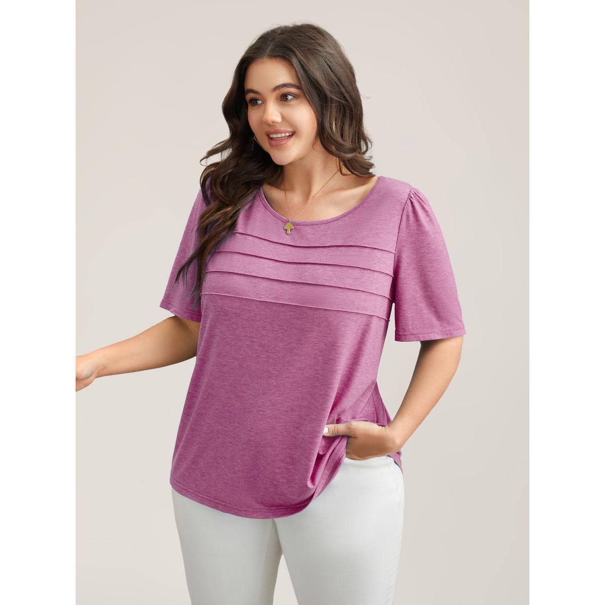 Plus Size Seamed Round Neck Fitted T-Shirt Magenta Women Casual Tucked seam Round Neck Everyday T-shirts BloomChic 26/4X Product Image