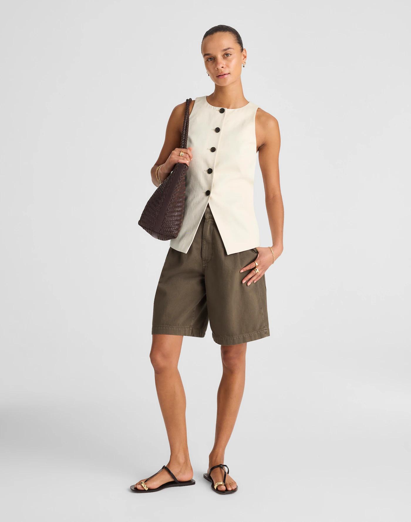 Crewneck Cutaway Vest in Drapey Twill Product Image