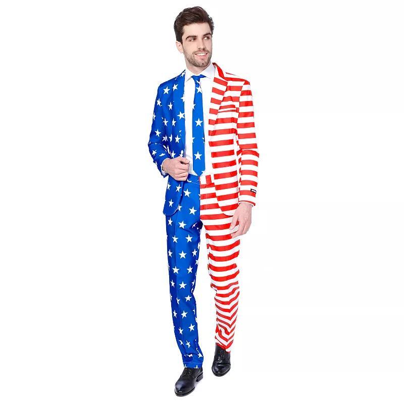 Men's Suitmeister Slim-Fit USA Flag Americana Novelty Suit & Tie Set, Size: Medium, Multi Product Image