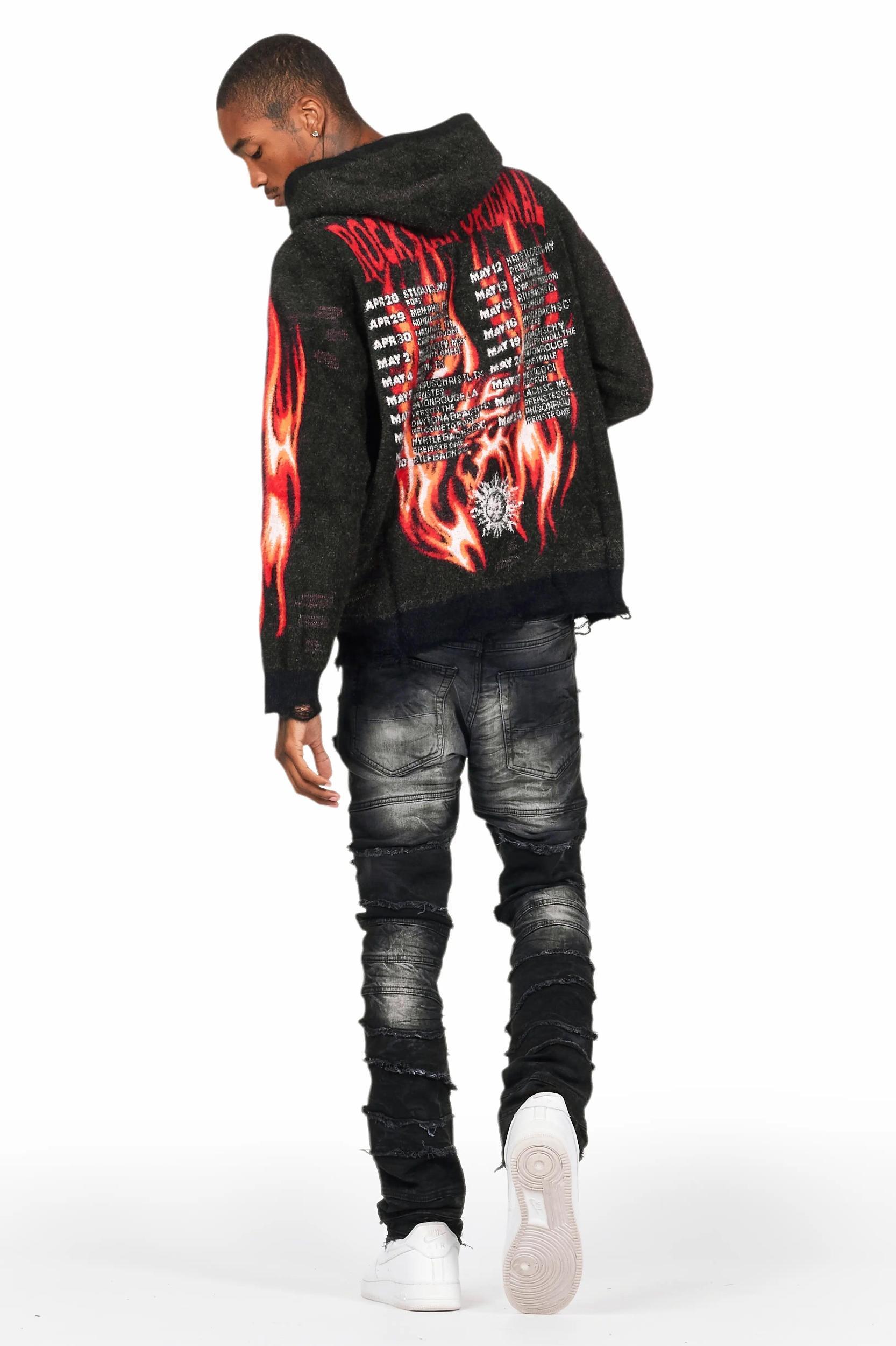 Fuka Black Knit Hoodie Male Product Image