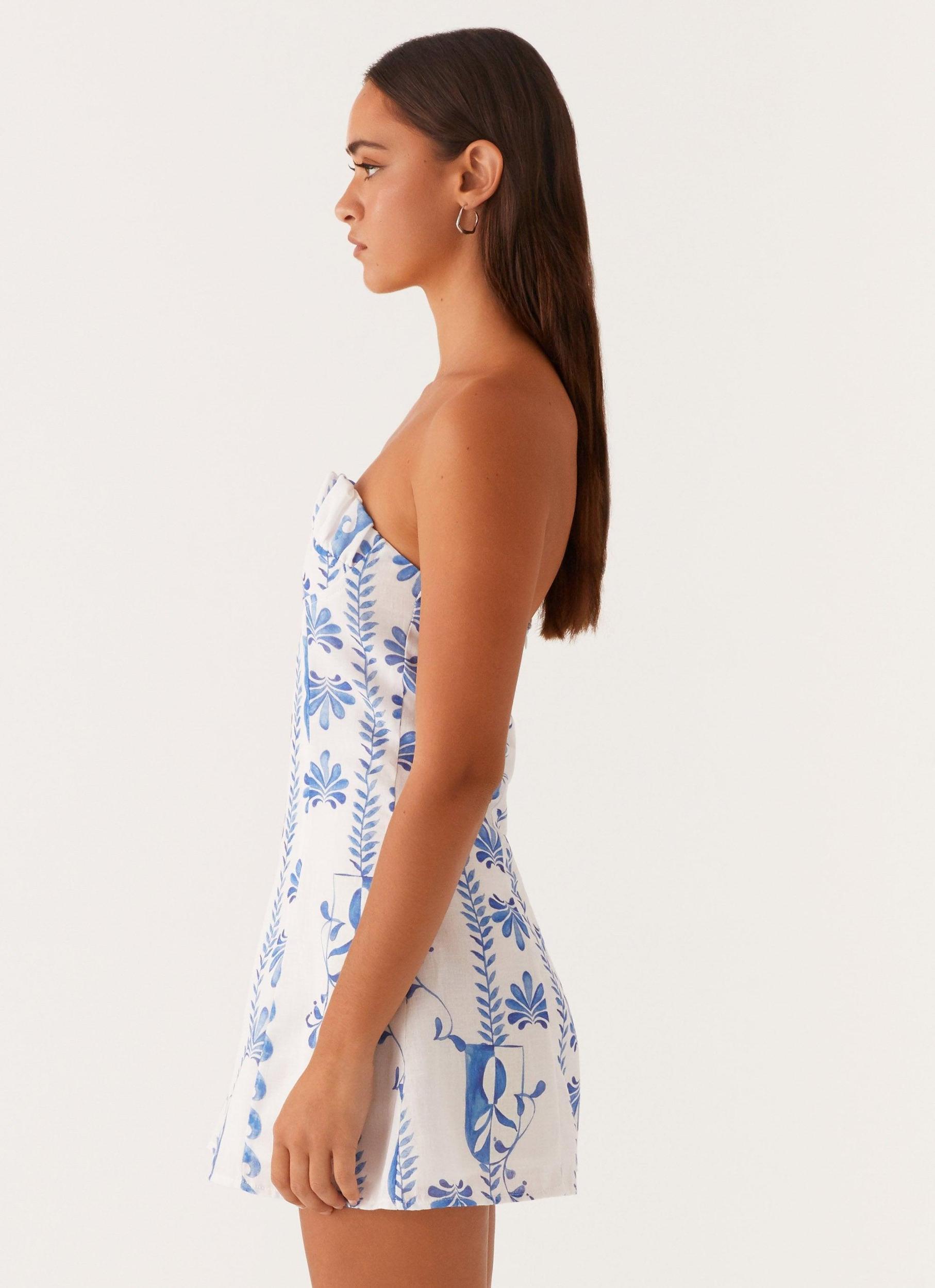 Tayla Linen Mini Dress - Floral Wave Product Image