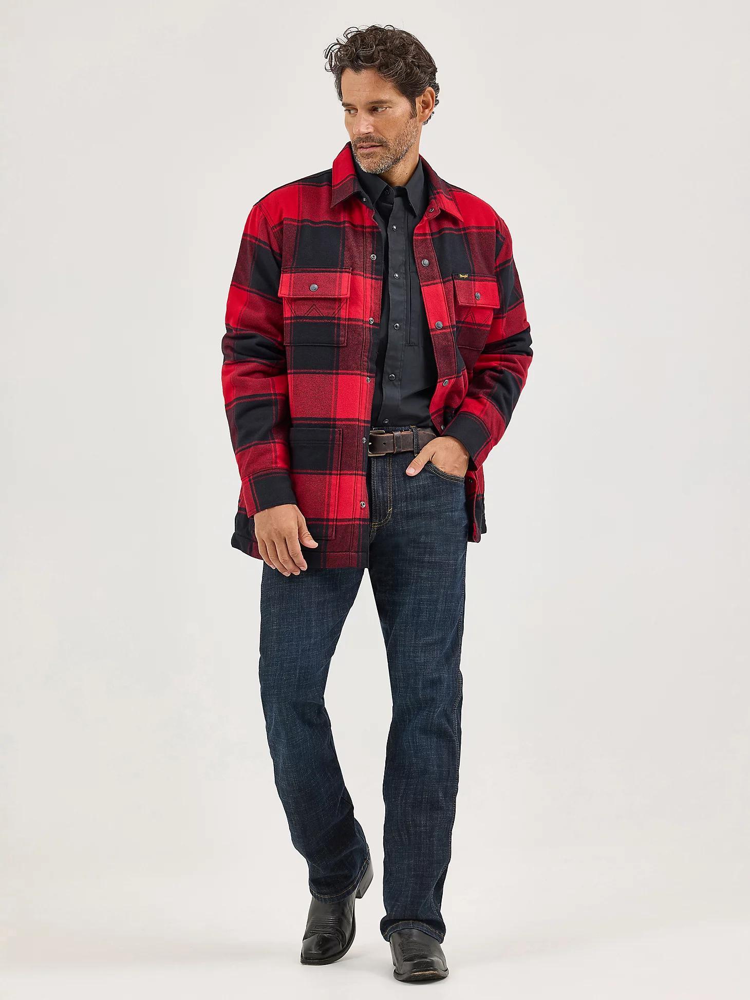 Men's Wrangler Sherpa Lined Flannel Snap Shirt Jacket | Men's JACKETS & OUTERWEAR | Wrangler® Product Image
