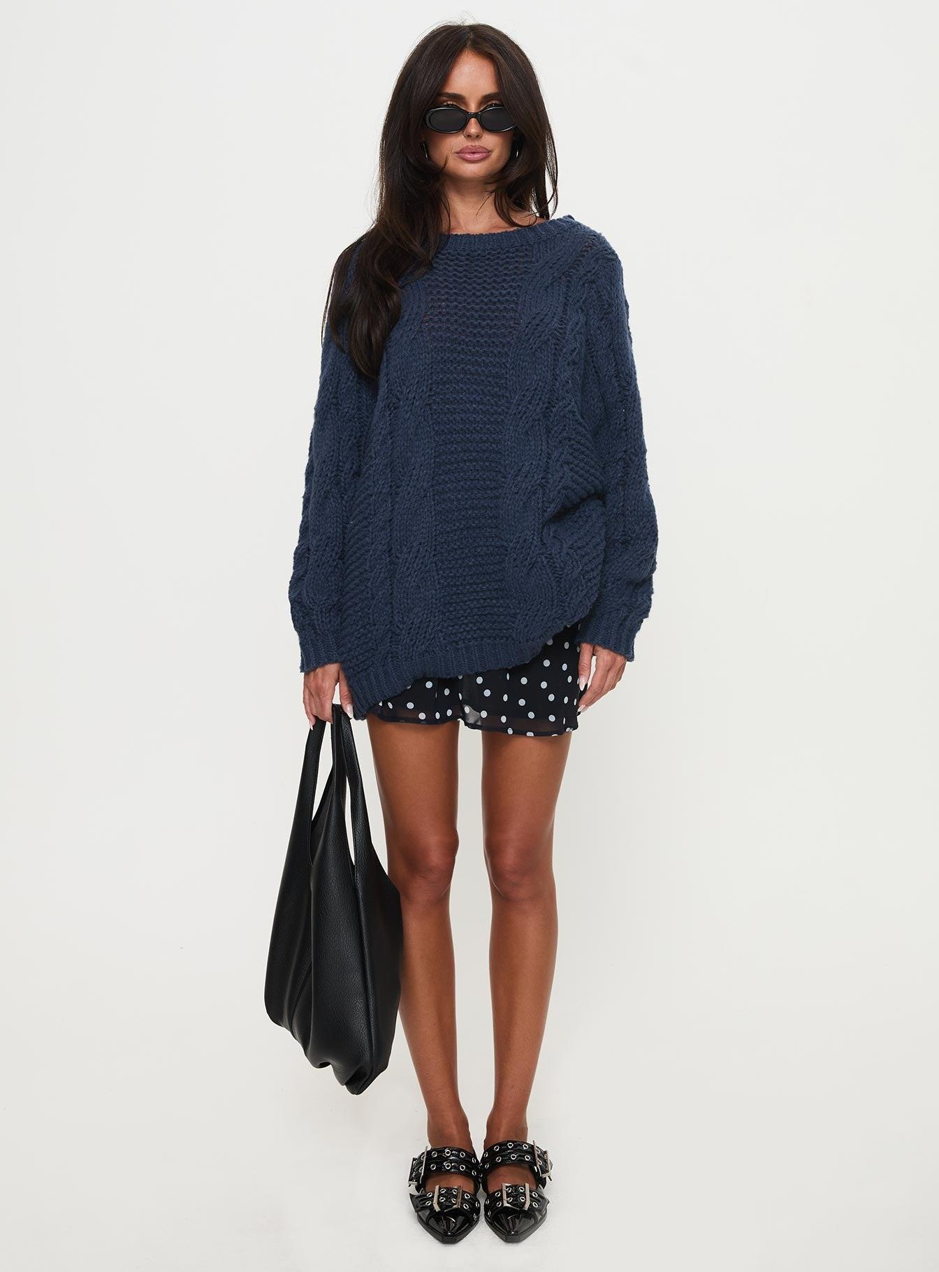 Gabrieal Knit Sweater Navy Product Image