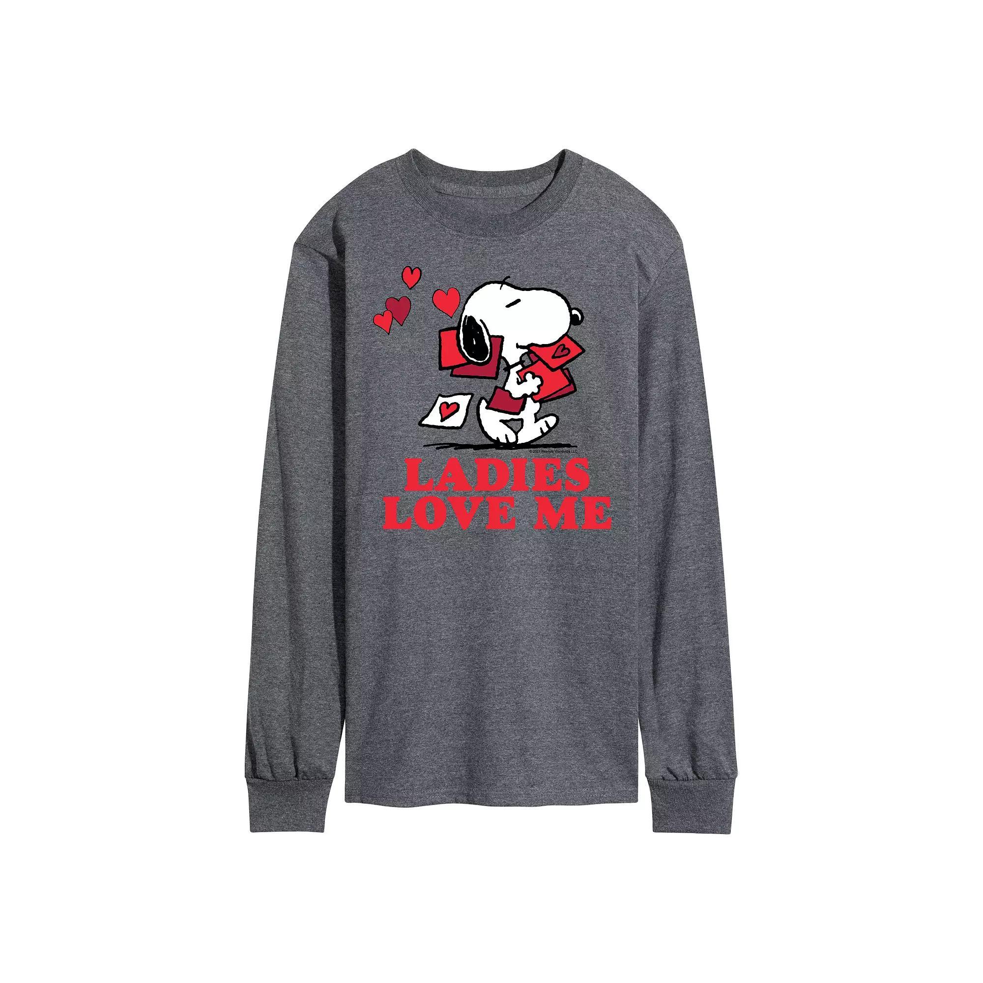 Mens Peanuts Ladies Love Me Long Sleeve Tee Grey Product Image