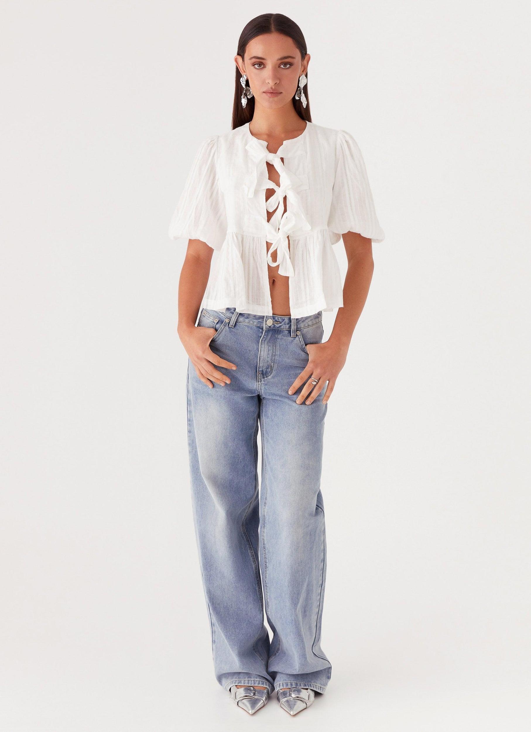 Western Wind Tie Top - White Product Image