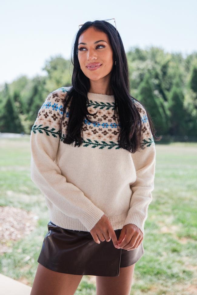 Floral Affair Ivory Multi Flower Fair Isle Sweater FINAL SALE Product Image