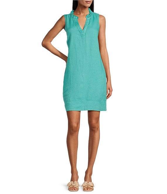 Tommy Bahama Ruffle Split V-Neck Sleeveless Side Pocket Dress Product Image