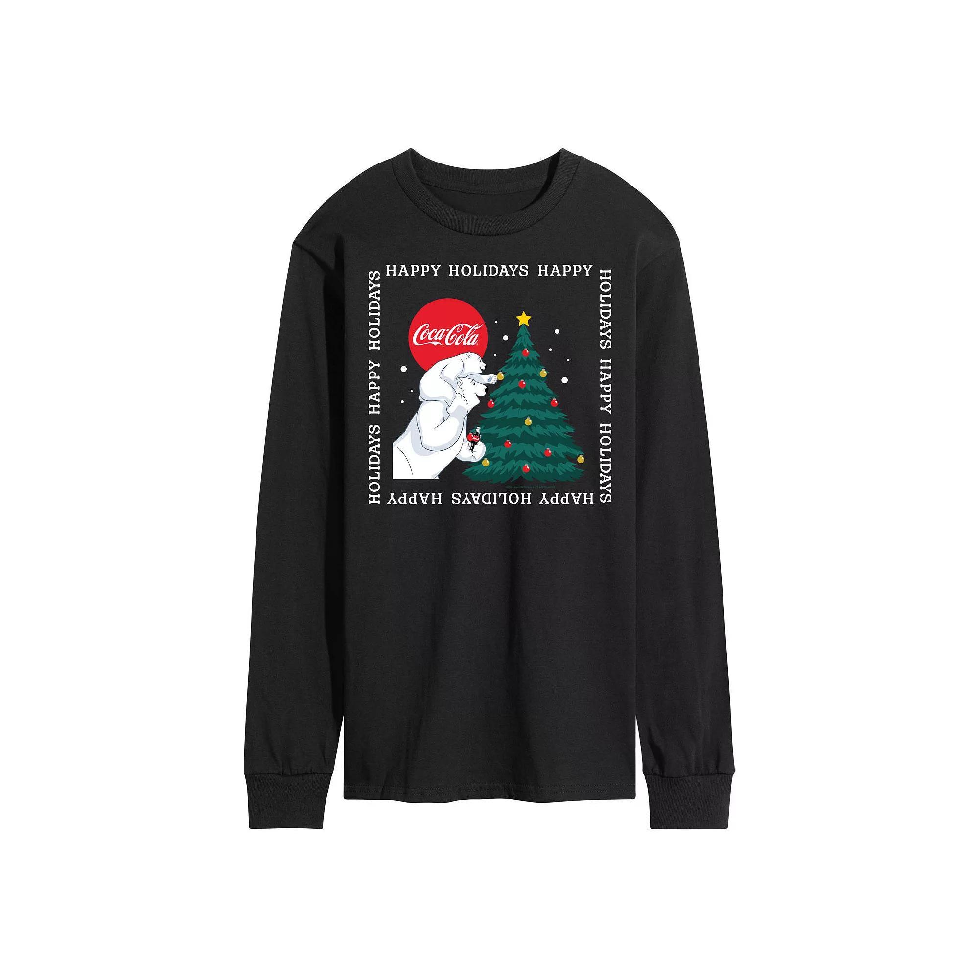 Mens CocaCola Happy Holidays Bear Long Sleeve Graphic Tee Product Image