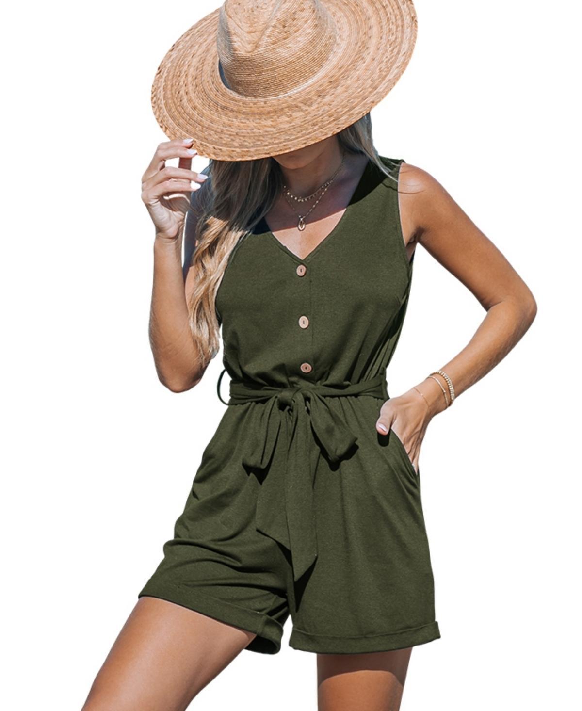 Cupshe Womens Rosalinda Belted V-Neck Romper Product Image