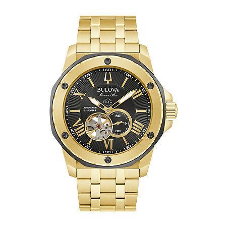 Bulova Mens Marine Star Automatic Gold Tone Stainless Steel Bracelet Watch - 97A174 Product Image