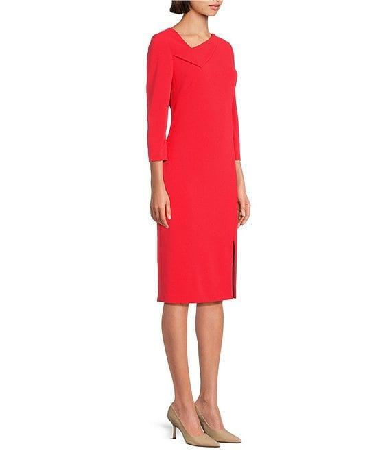 Investments Scuba Crepe 3/4 Sleeve Envelope Neck Sheath Dress Product Image
