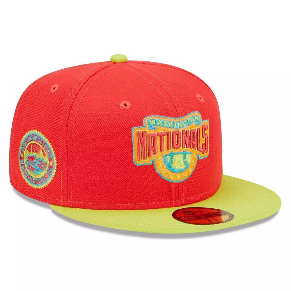 Men's New Era Red/Neon Green Washington Nationals 2008 Inaugural Season  Lava Highlighter Combo 59FIFTY Fitted Hat, Size: 7 1/2 Product Image