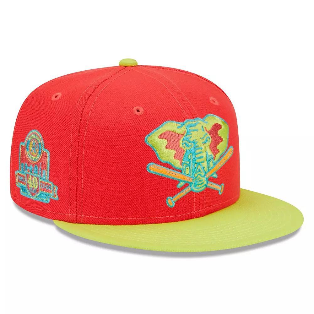 Men's New Era Red/Neon Green Oakland Athletics 40th Anniversary  Lava Highlighter Combo 59FIFTY Fitted Hat, Size: 7 1/4 Product Image