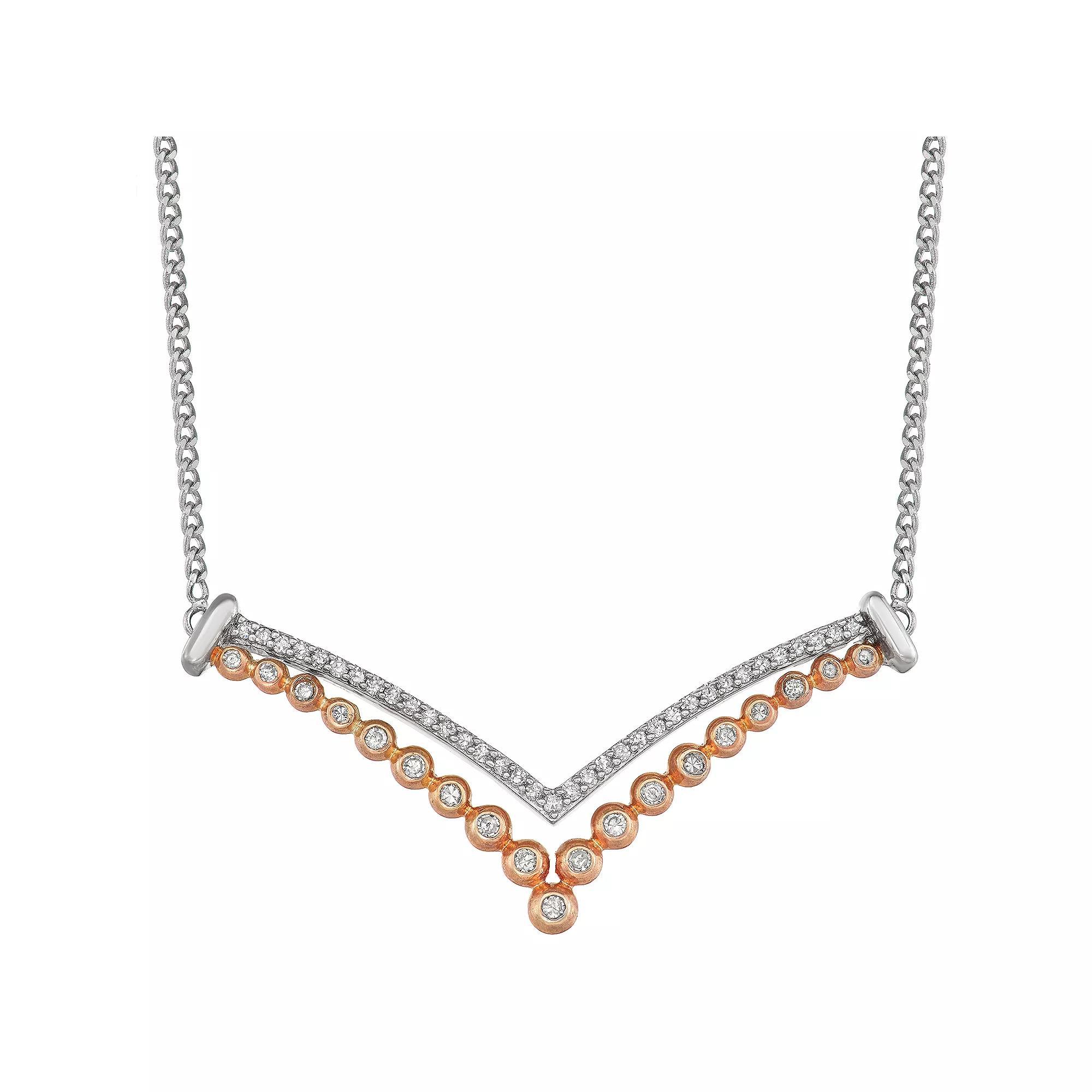 Two Tone Sterling Silver 1/3 Carat T.W. Diamond Chevron Necklace, Women's, Size: 18" Product Image