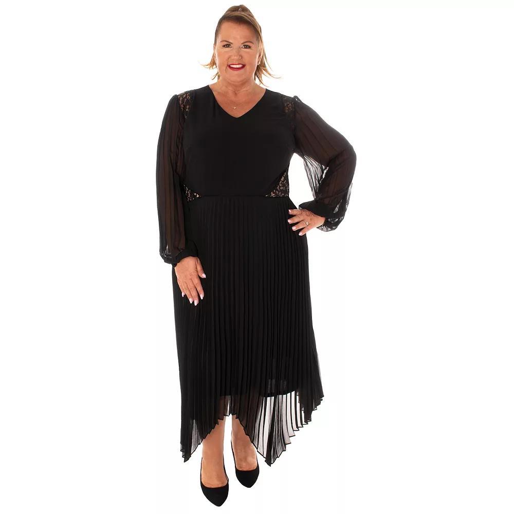 Women's Taylor Bottom Pleated Lace Dress, Size: 18 W, Black Product Image