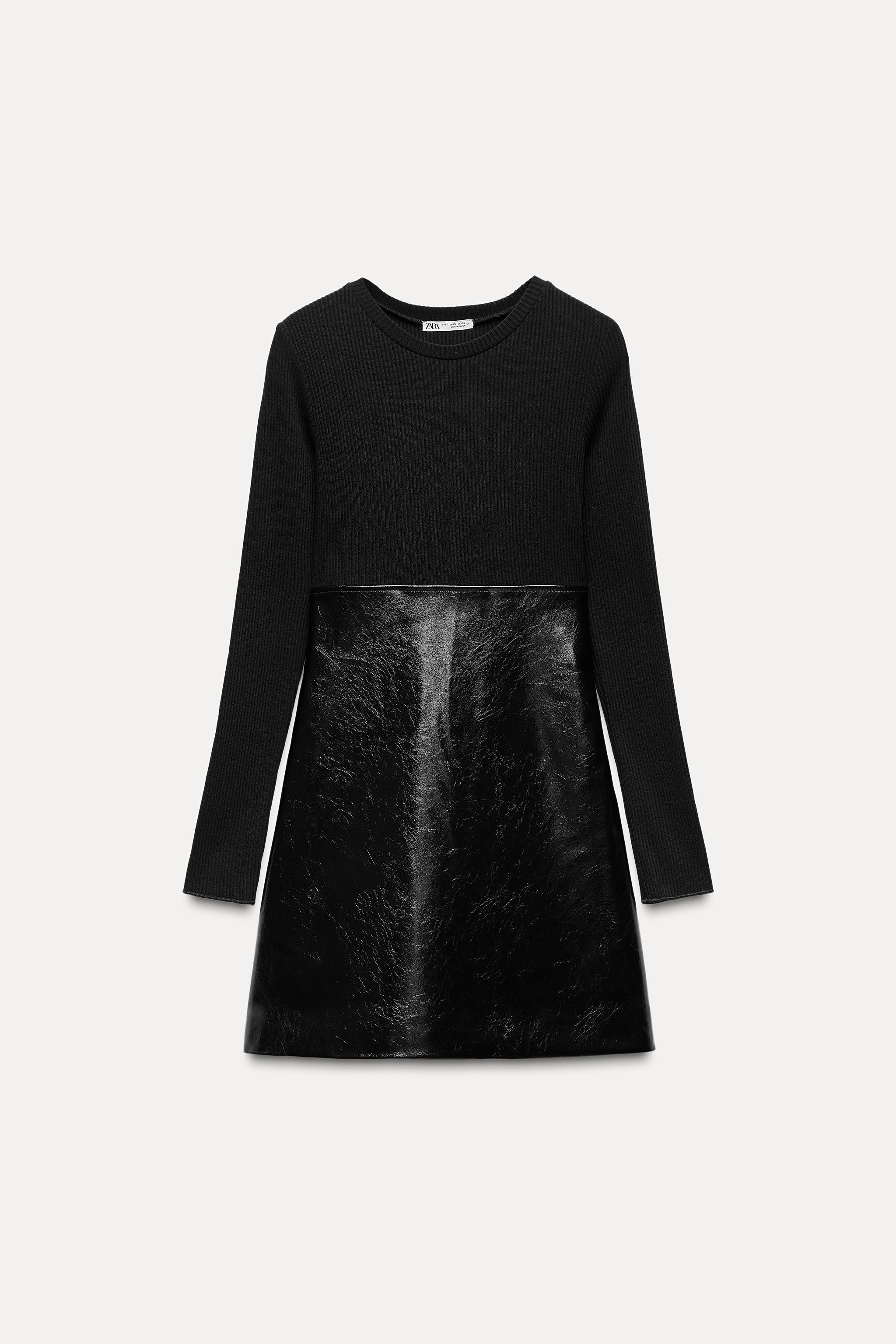 DRESS WITH FAUX LEATHER POCKETS Product Image