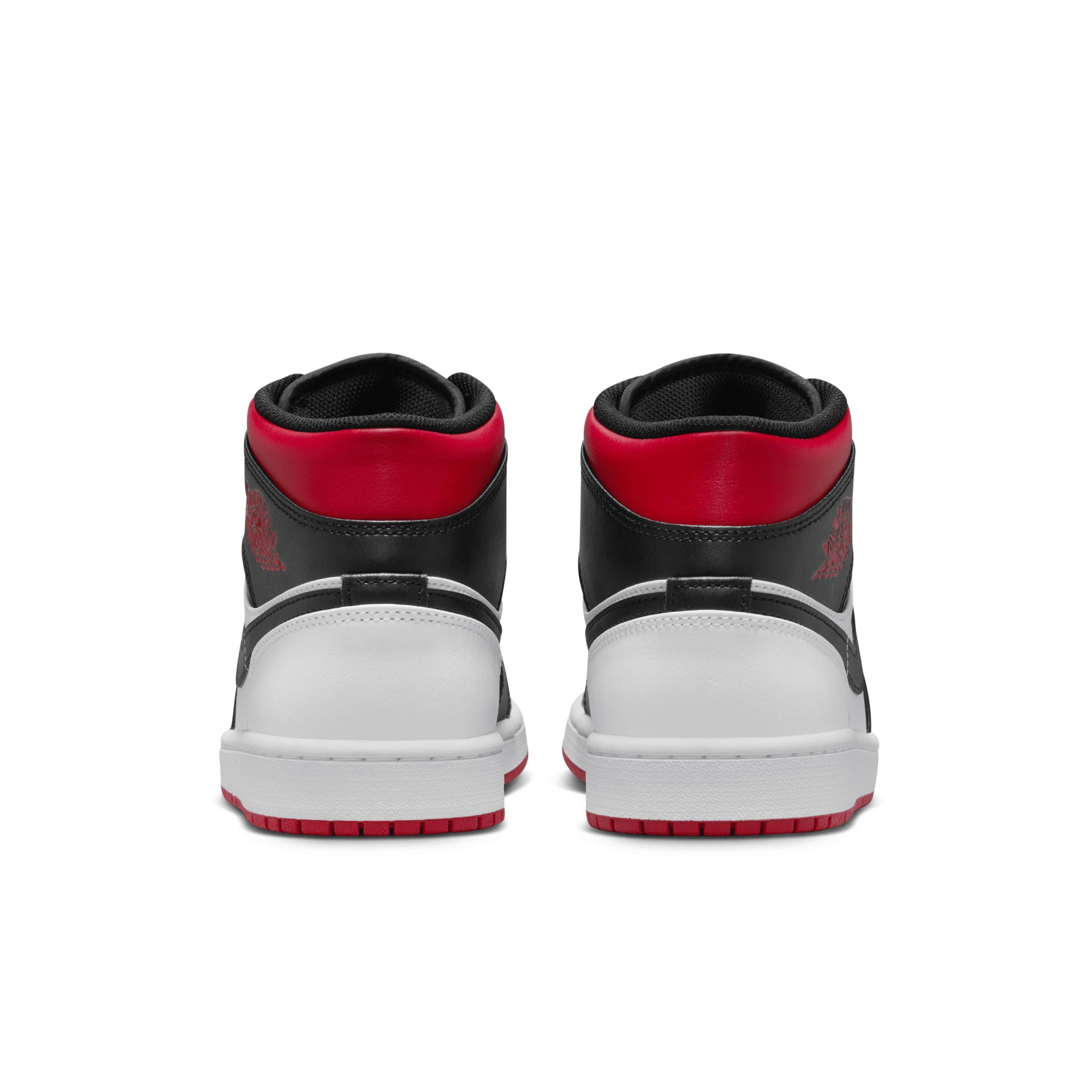 Jordan Mens AJ 1 Mid - Basketball Shoes Black/White/Red Product Image