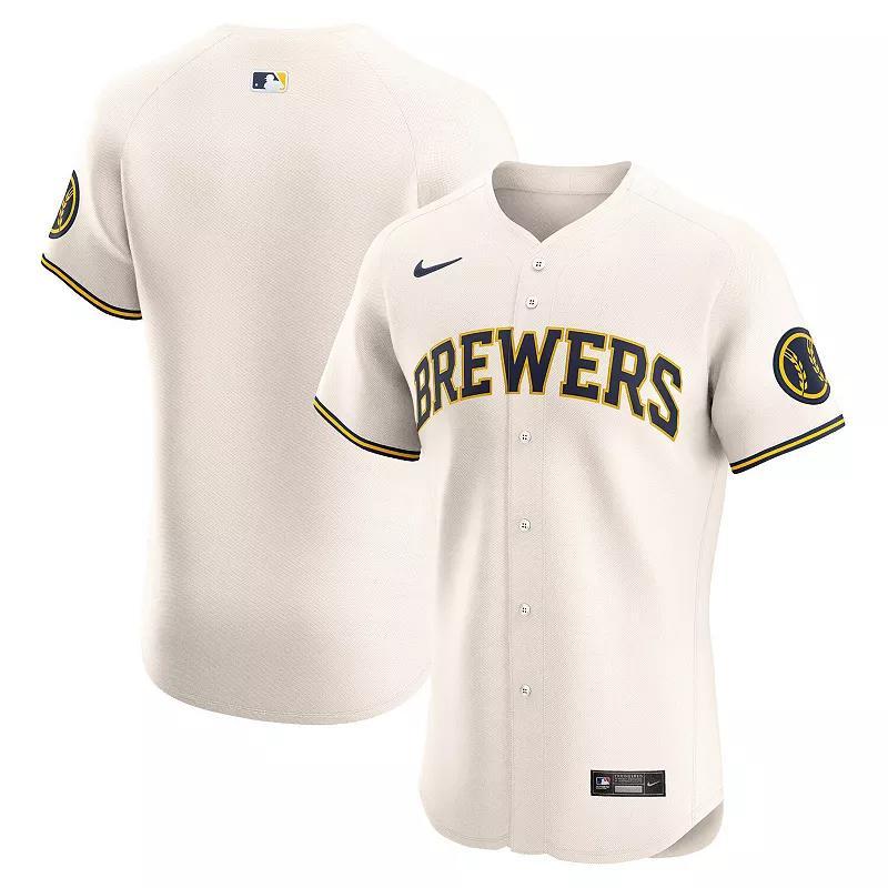 Men's Nike Cream Milwaukee Brewers Home Elite Jersey, Size: 52, Beige Product Image
