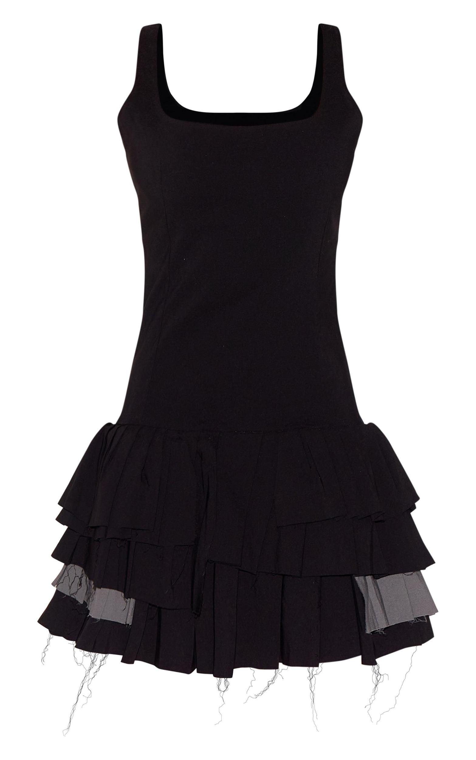 Black Stretch Woven Extreme Pleated Shift Dress Product Image