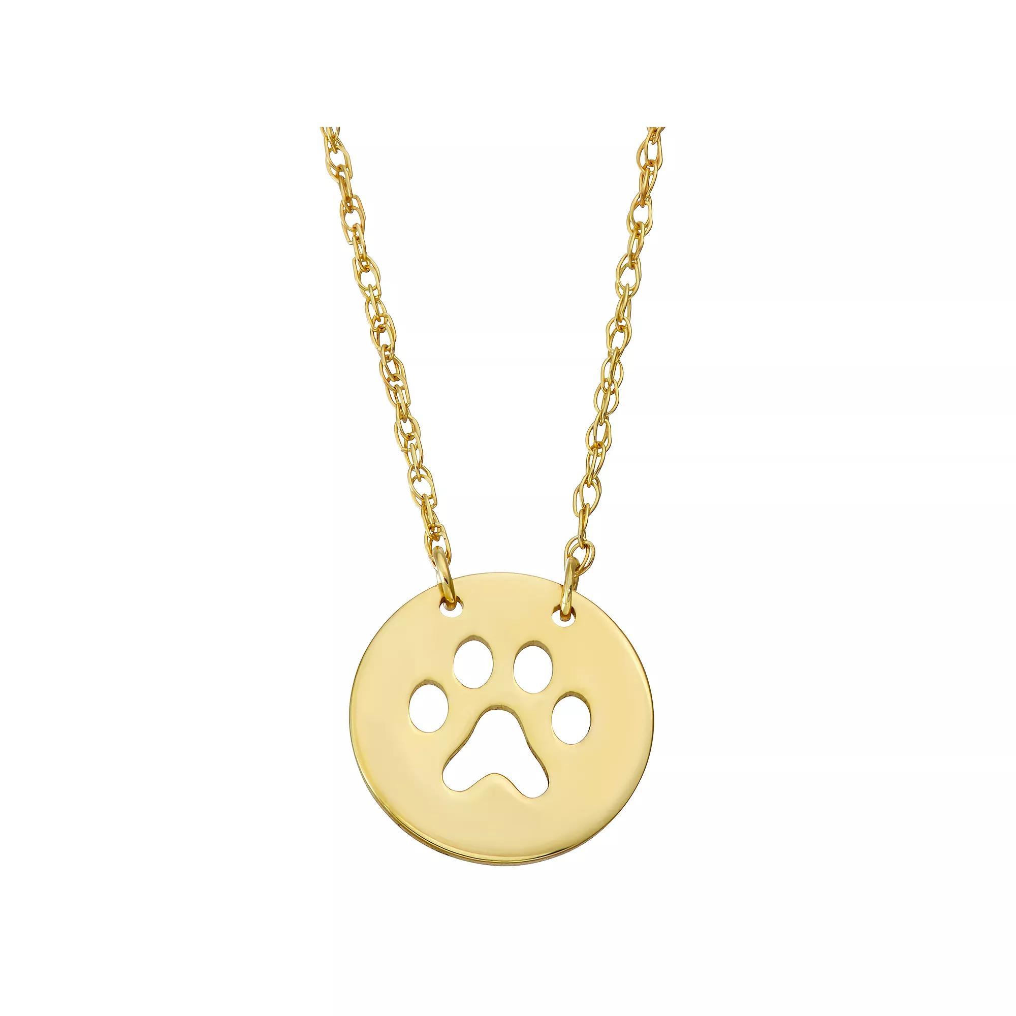 10k Gold Paw Disc Pendant Necklace, Women's, Size: 16" Product Image