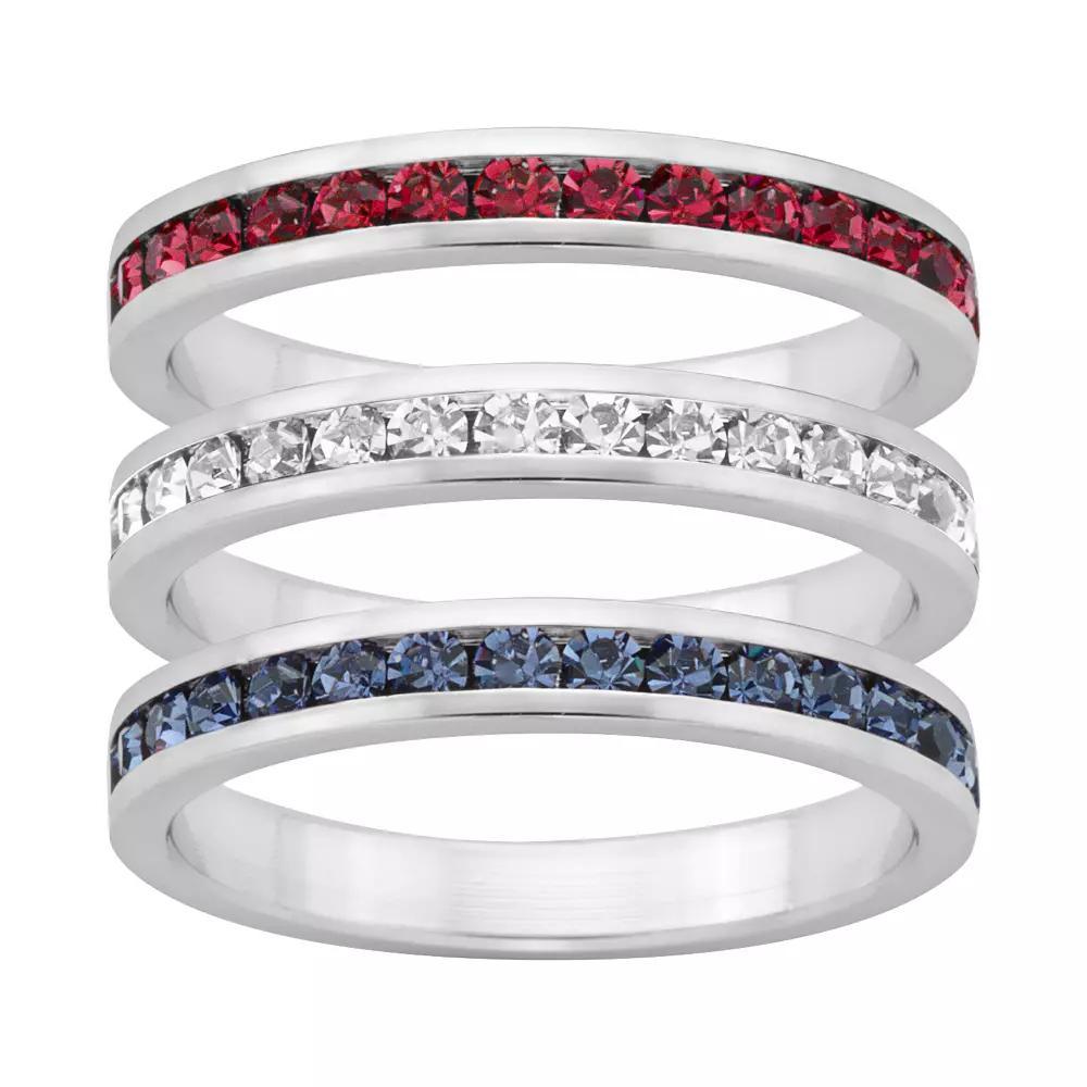Traditions Jewelry Company Red, White & Blue Crystal Sterling Silver Eternity Ring Set, Womens Multicolor Product Image