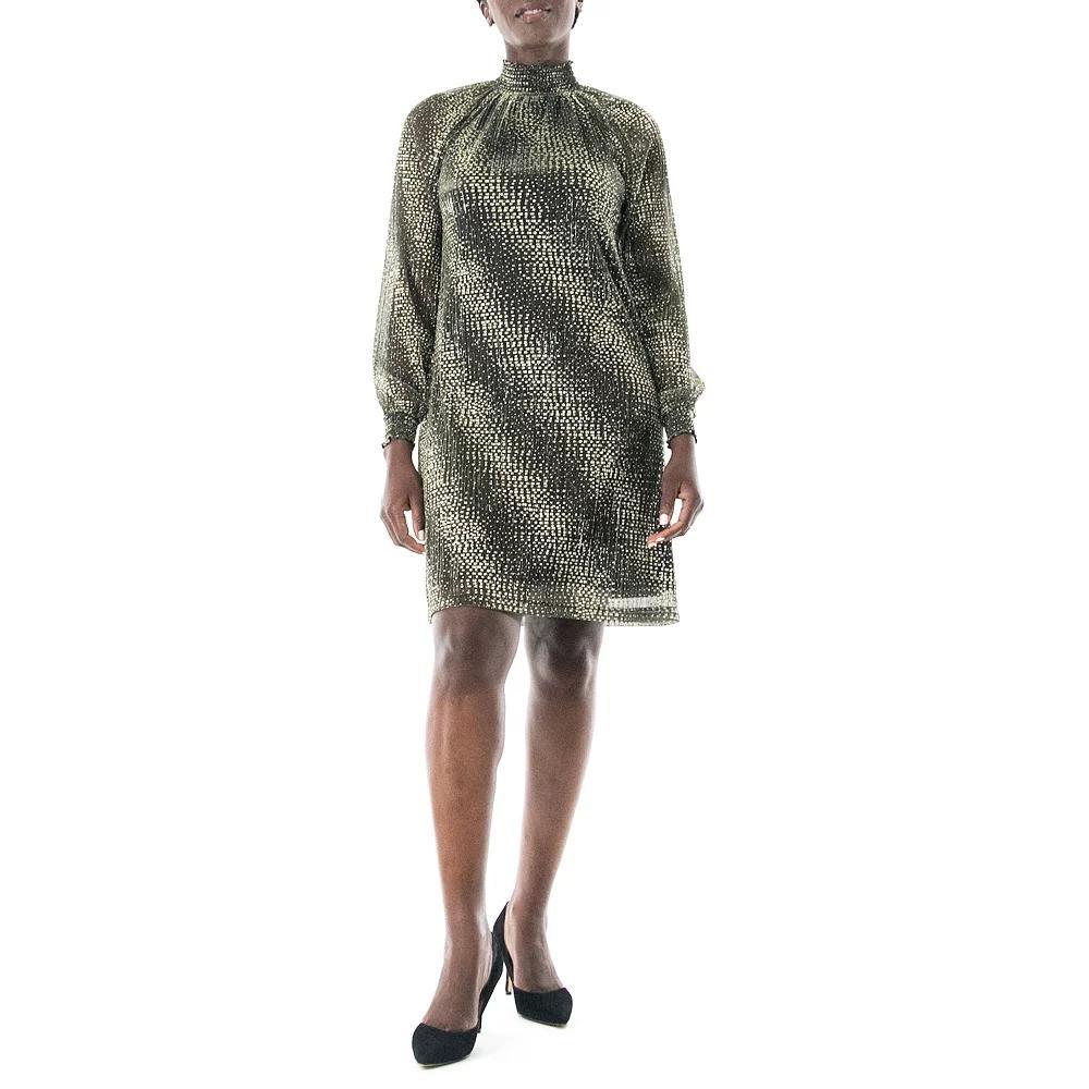 Women's Nina Leonard Foiled Float Dress, Size: XL, Black Gold Product Image