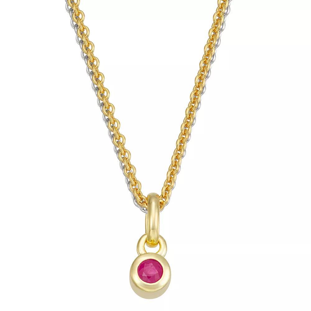 14k Gold & Sterling Silver Double Strand Ruby Charm Necklace, Women's, Size: 18", Gold Tone Product Image