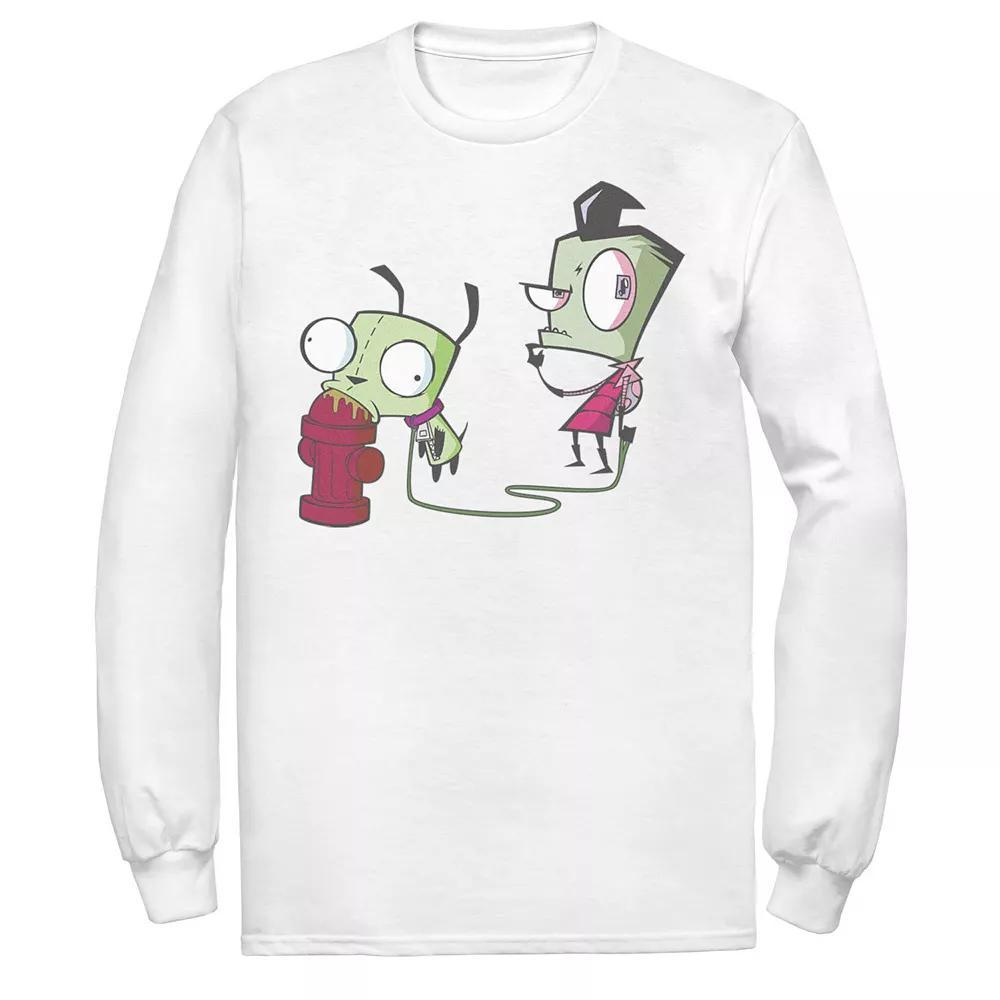 Men's Nickelodeon Invader Zim Walking Gir Fire Hydrant Portrait Long Sleeve Graphic Tee, Size: Medium, White Product Image