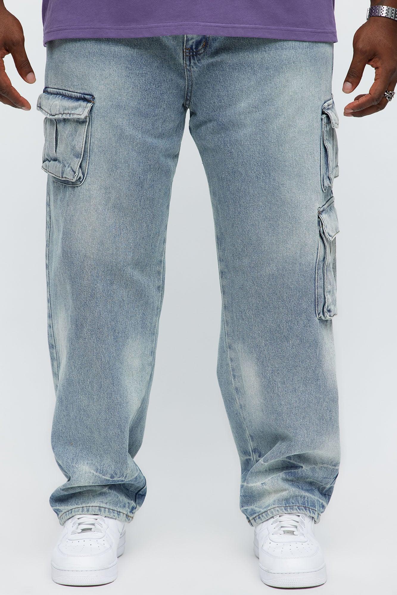 Straight Binded Cargo Jeans - Light Blue Wash Product Image