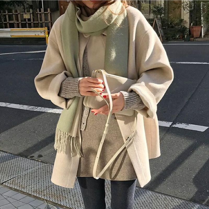 Collar Plain Single-Breasted Coat Product Image