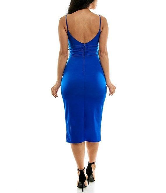 B. Darlin Sleeveless V-Wire Neck Front Slit Midi Dress Product Image