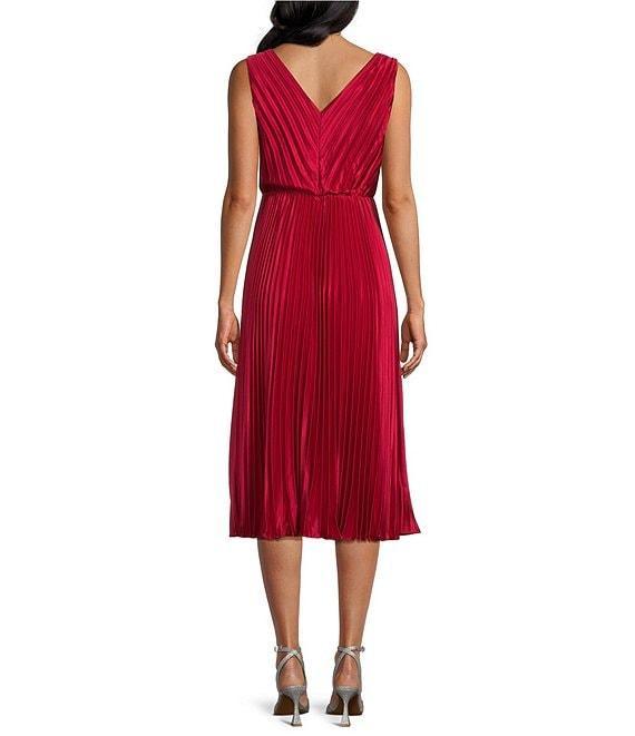 Marina Charmeuse V-Neck Sleeveless Pleated A-Line Dress Product Image