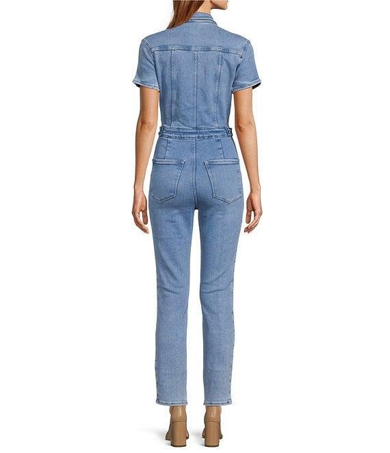 Good American Fit For Success Short Sleeve Point Collar Straight Leg Stretch Denim Flight Suit Product Image