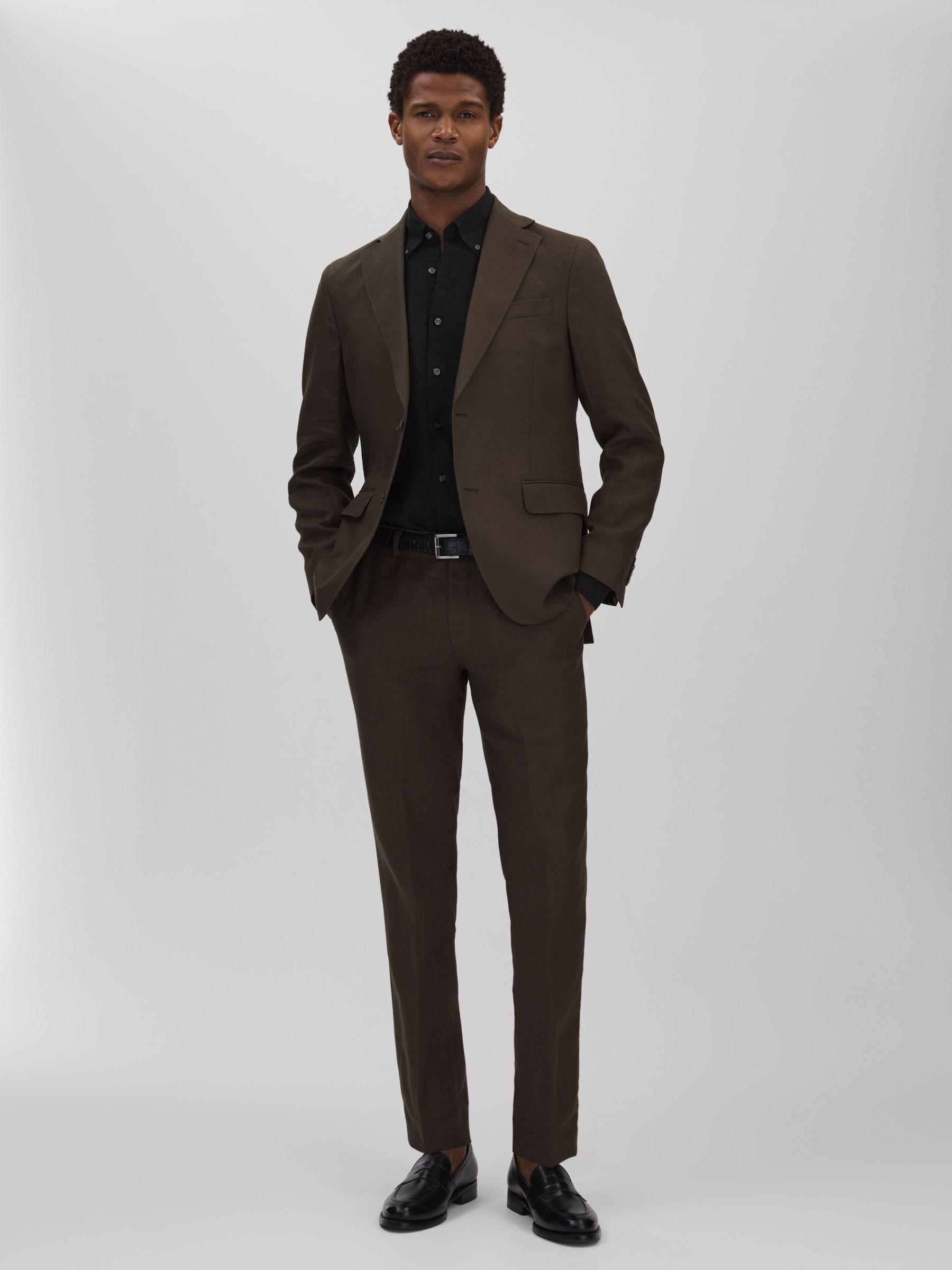 Oscar Jacobson Linen Button Down Collar Shirt in Black Product Image