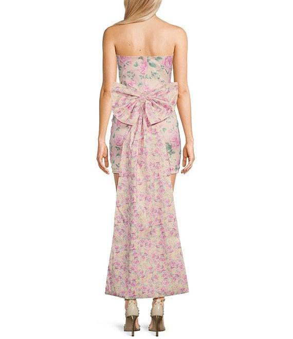 Allison & Kelly Strapless Taffeta Floral Print Bow Back Mini Dress Product Image