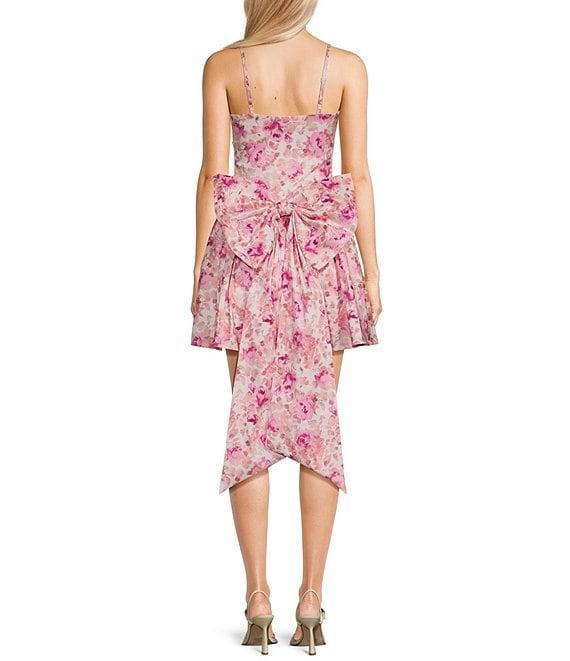 Allison & Kelly Sleeveless Taffeta Floral Print Square Neck Tie Back Dress Product Image