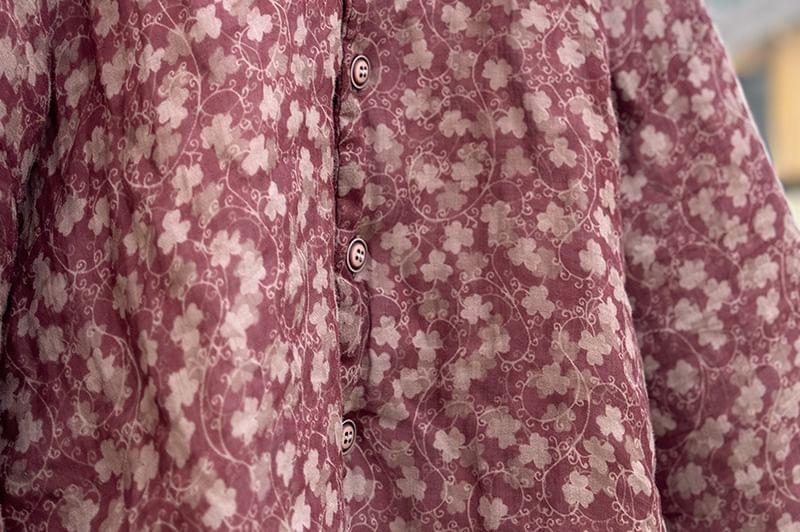 Crew Neck Floral Print Padded Blouse Product Image