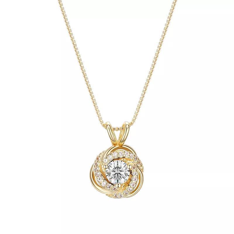 Tokens of Love Sterling Silver Lab-Created White Sapphire Birthstone Love Knot Pendant Necklace, Women's, Size: 18", 18k Gold Plated Product Image