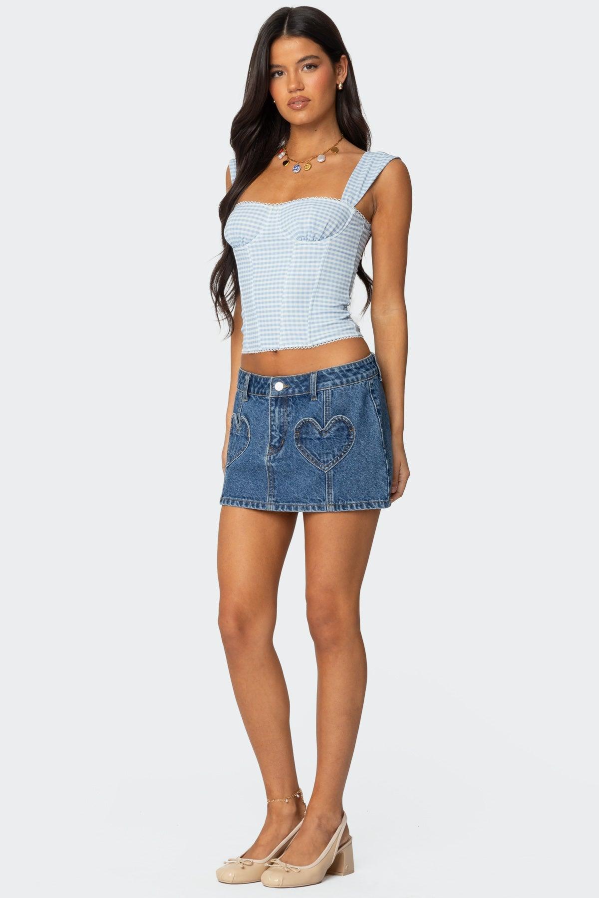 Heart Pocket Denim Mini Skirt Product Image