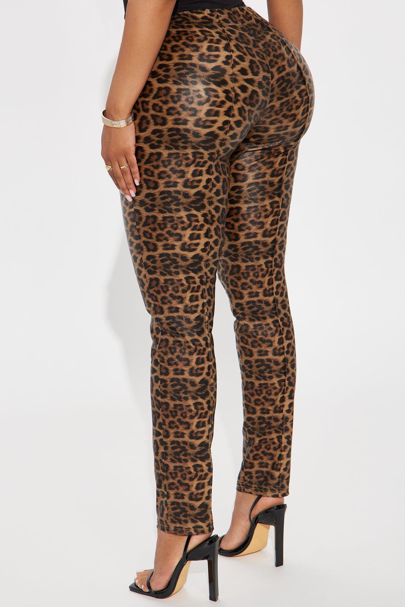 On The Hunt Leopard Faux Leather Cigarette Pant - Brown Combo Product Image