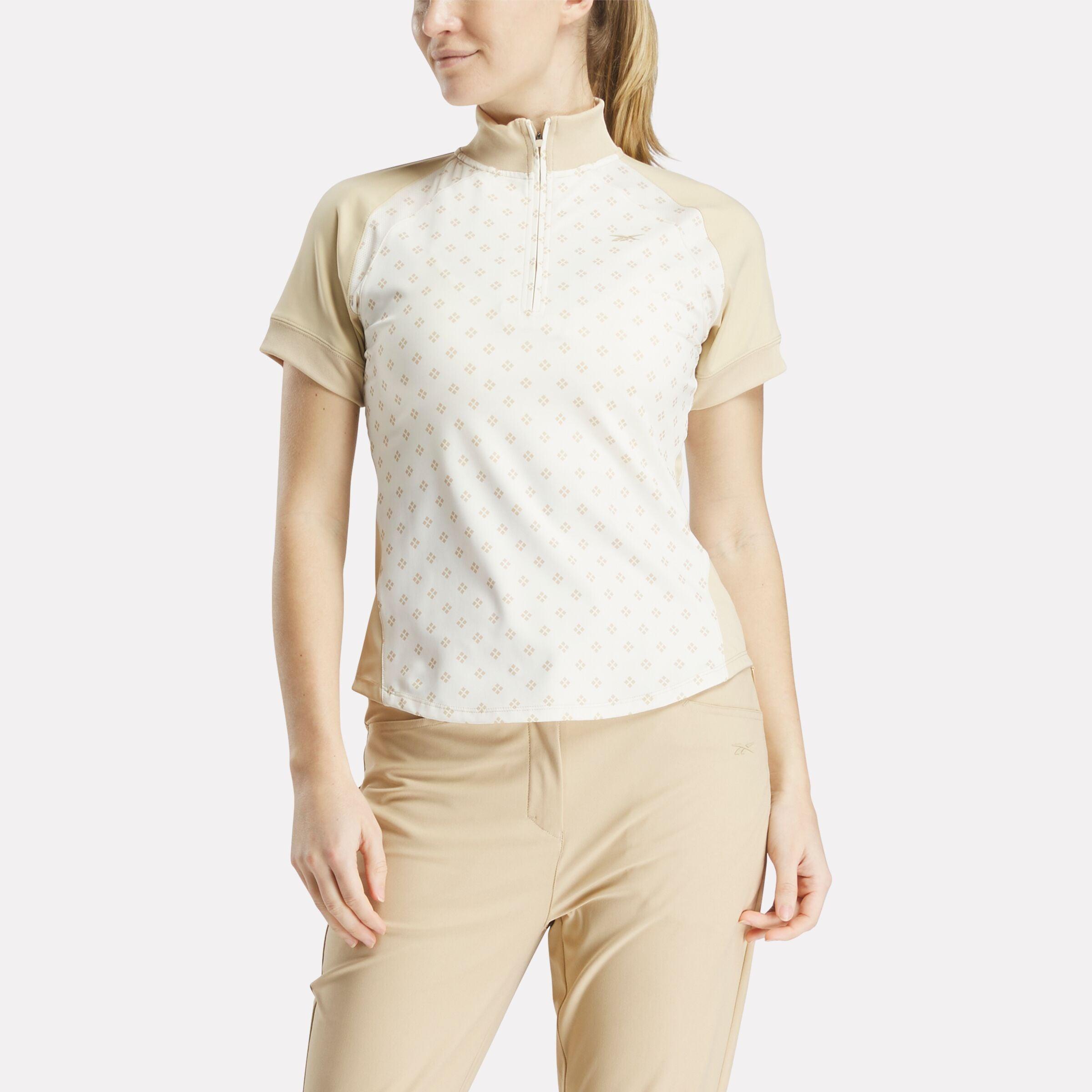 Women's Short Sleeve 1/4 Zip Mini Argyle Print Top Female Product Image