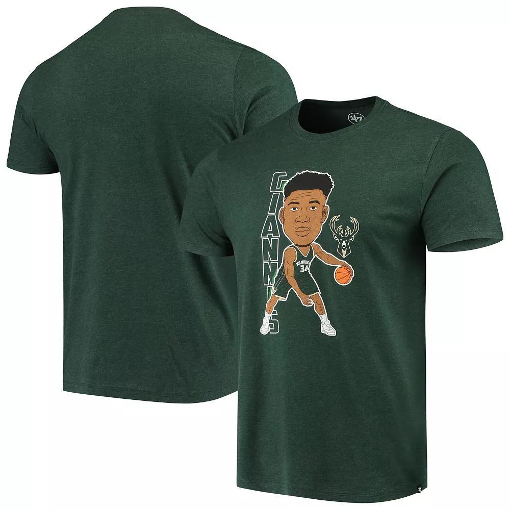 Men's '47 Giannis Antetokounmpo Heathered Hunter Green Milwaukee Bucks Bobblehead T-Shirt, Size: 2XL Product Image