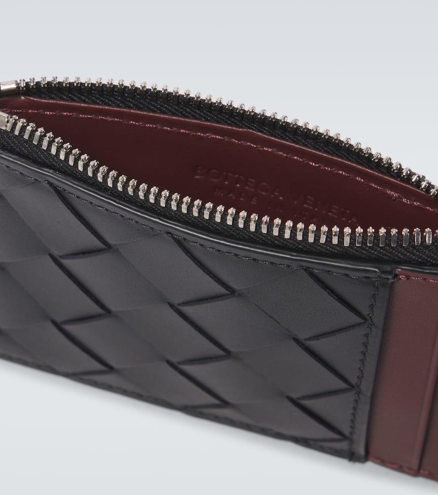 BOTTEGA VENETA Intrecciato Zip-up Leather Card Case In Brown Product Image